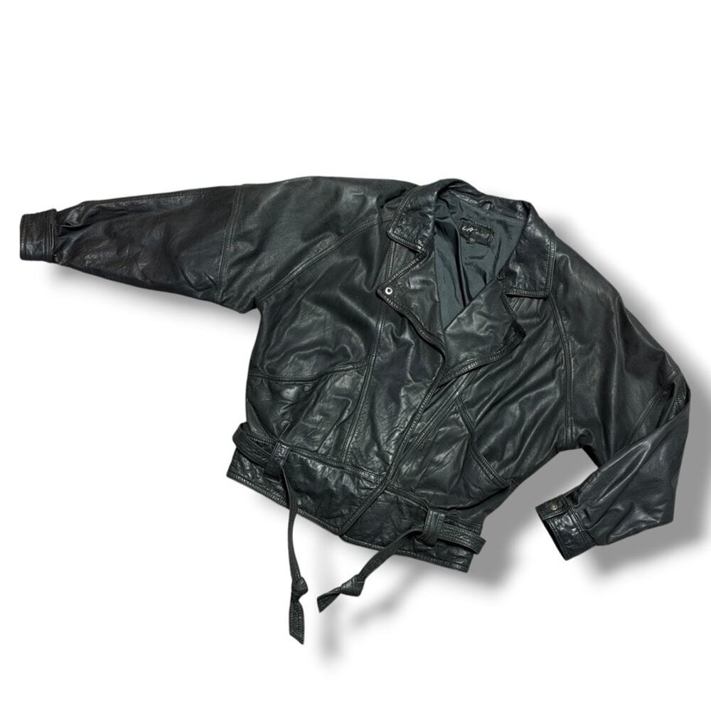 Vintage 80s Leather Biker Jacket Luis Alvear LA Studio Oversized Batwing Sz L